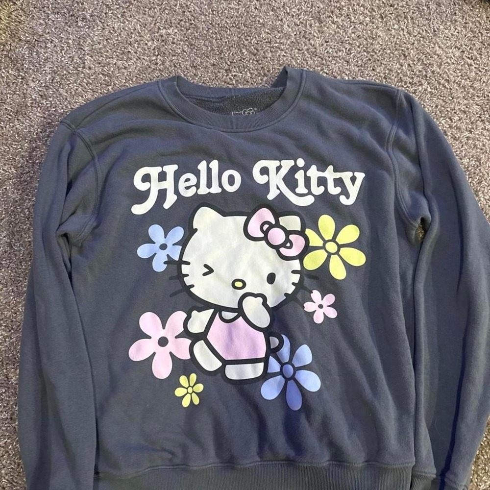 Sanrio Hello Kitty Floral Graphic Crewneck Sweatshirt Gray Size S